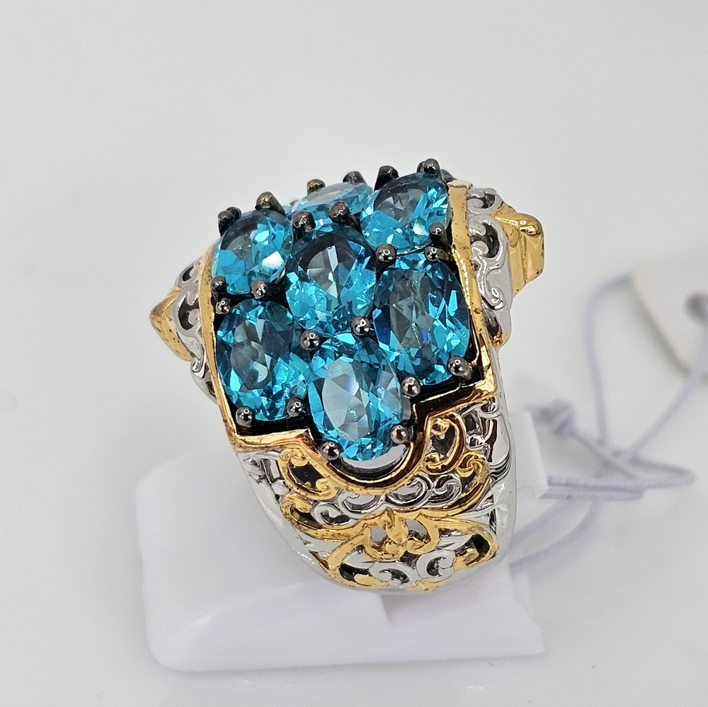 Natural Paraiba Blue Topaz Ring Palladium Sterling Silver Size 6! NWT - Picture 3 of 7